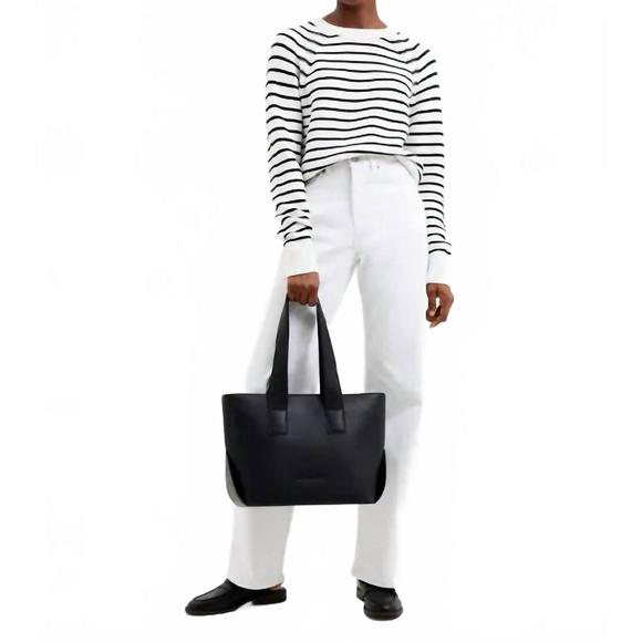 NEW FRENCH CONNECTION women's lillie mozart stripe crew sweater in ecru/blue - Picture 1 of 6